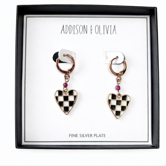 addison and olivia Jewelry - Addison & Olivia Gold Heart Silver Plated Earrings Huggie Hoops